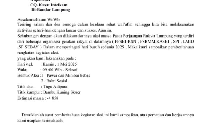 PPRL Gelar Aksi May Day di Bandar Lampung: Pawai, Mimbar Bebas, dan Bakti Sosial