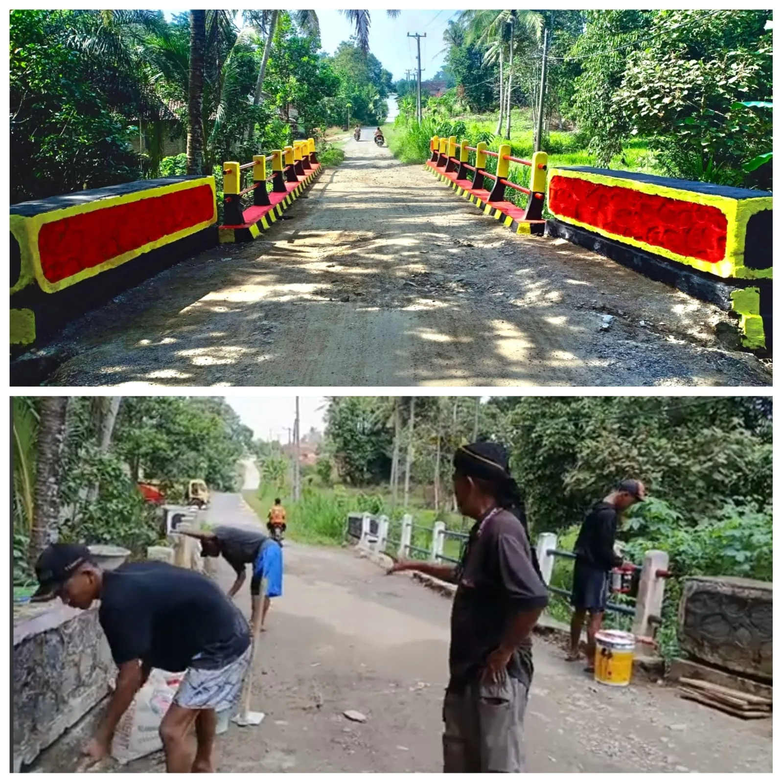 Warga Merbau Mataram Perbaiki Jembatan Rusak Dengan Dana Pribadi